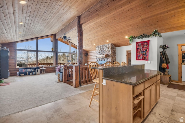 1973 W Modoc Loop, Coalville, UT 84017 - kitchen featuring a healthy amount of sunlight, wooden ceiling, and light colored carpet