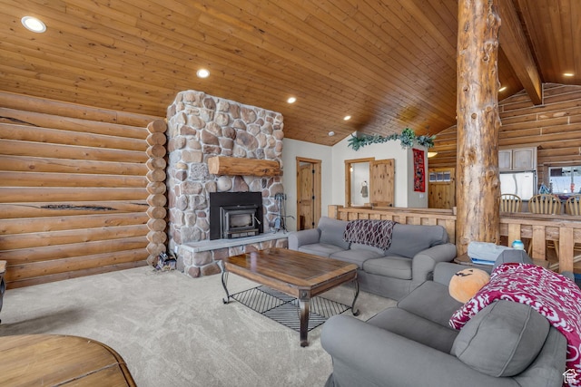 1973 W Modoc Loop, Coalville, UT 84017 - living room featuring lofted ceiling with beams, wooden ceiling, and recessed lighting