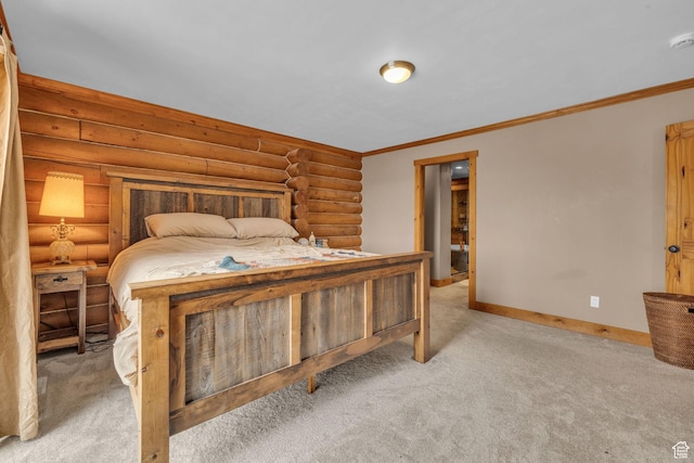 1973 W Modoc Loop, Coalville, UT 84017 - bedroom with ornamental molding, light carpet, log walls, and baseboards