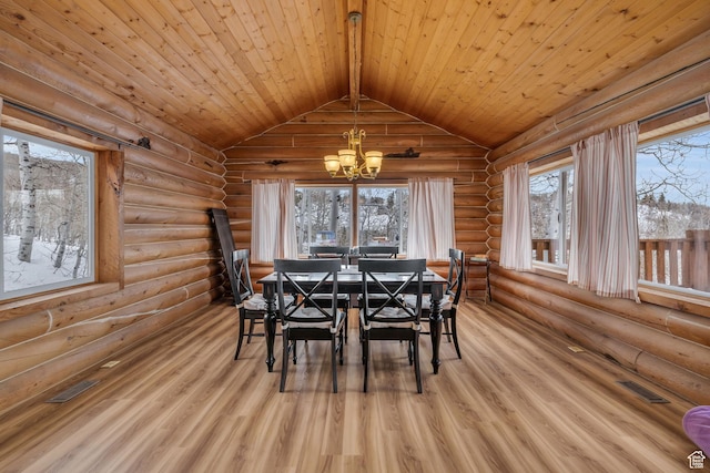 1973 W Modoc Loop, Coalville, UT 84017 - unfurnished dining area with lofted ceiling, wood ceiling, visible vents, and wood finished floors