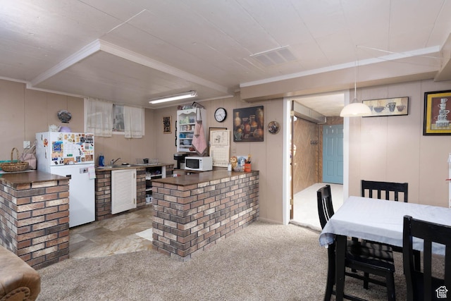 86 E 1000 S, Panguitch, UT 84759 - interior space featuring white appliances, carpet, ornamental molding, and a sink