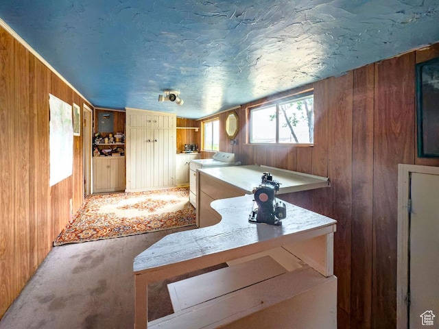 138 W 100 N, East Carbon, UT 84520 - kitchen with wooden walls, light countertops, and light carpet