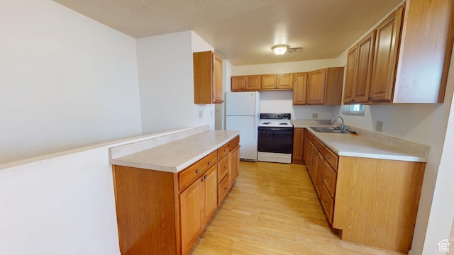 1120 Bulloch Cir, Cedar City, UT 84721 - kitchen with freestanding refrigerator, light countertops, a sink, and range with electric stovetop