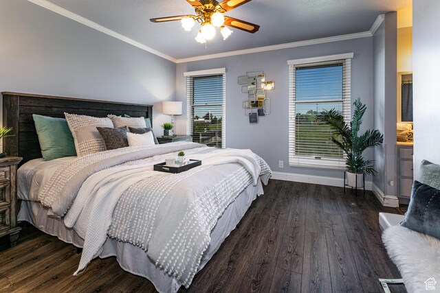 1963 E Rio Way E, Sandy, UT 84093 - bedroom featuring baseboards, wood finished floors, crown molding, and ceiling fan