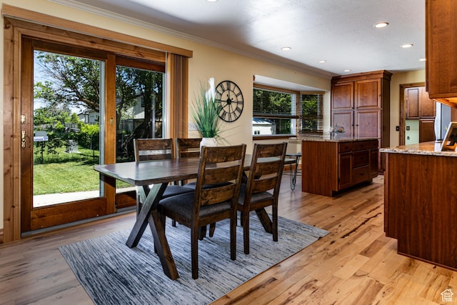 1963 E Rio Way E, Sandy, UT 84093 - dining space featuring ornamental molding, light wood-style flooring, and recessed lighting