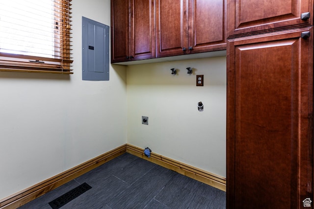 1963 E Rio Way E, Sandy, UT 84093 - laundry room featuring hookup for an electric dryer, electric panel, cabinet space, and baseboards