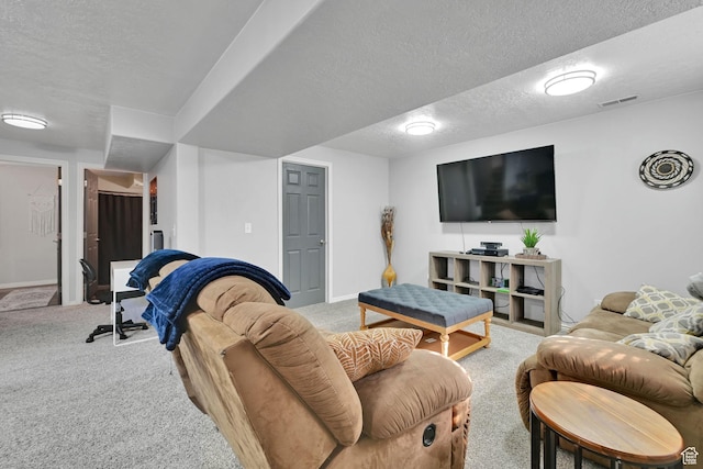 1087 N 1000 W, Clinton, UT 84015 - living area featuring carpet floors, visible vents, a textured ceiling, and baseboards