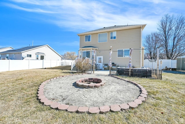 1087 N 1000 W, Clinton, UT 84015 - rear view of house featuring a patio area, an outdoor fire pit, a lawn, and a fenced backyard