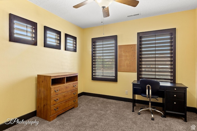 2275 E Rustic Dr, St George, UT 84790 - office space featuring baseboards, visible vents, ceiling fan, and carpet flooring