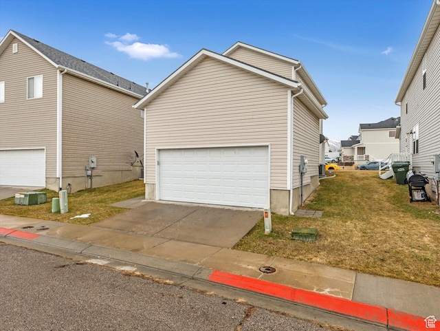 1673 N Aaron Dr E, Tooele, UT 84074 - view of home's exterior featuring a garage, a yard, and central air condition unit