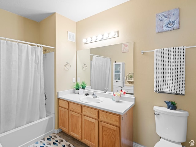 3478 S Cozy River Pl W Unit 203, West Valley City, UT 84119 - bathroom with visible vents, toilet, shower / tub combo with curtain, tile patterned floors, and vanity