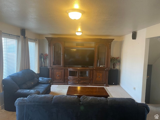 564 W 475 N, Clearfield, UT 84015 - living area featuring a textured ceiling, light colored carpet, and baseboards