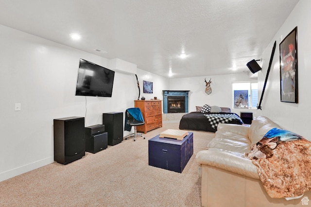 654 E 3225 N, North Ogden, UT 84414 - carpeted living room featuring a glass covered fireplace and baseboards