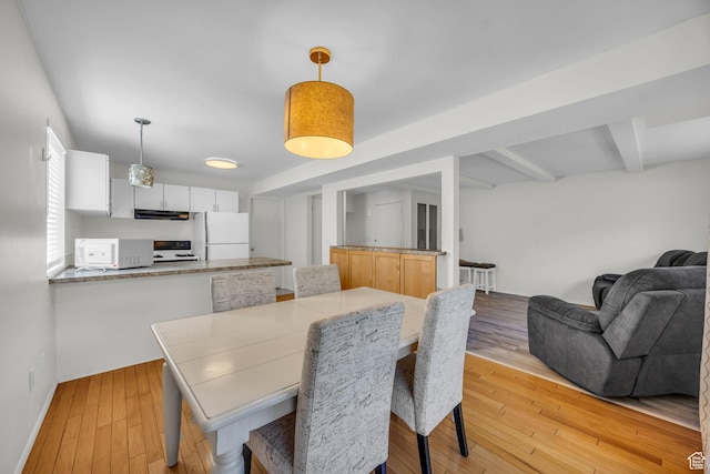 1384 Millcreek Dr Unit 6, Ogden, UT 84404 - dining space featuring baseboards, light wood-style floors, and beam ceiling