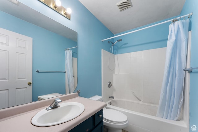 74 E Horizon Ave S, Heber City, UT 84032 - bathroom featuring shower / bath combination with curtain, visible vents, vanity, and toilet