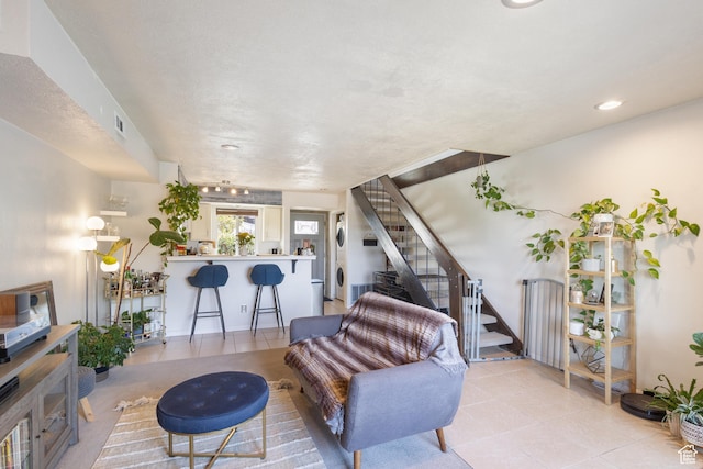 5354 S Baldwin Park, Murray, UT 84123 - tiled living room with stairs, visible vents, and recessed lighting