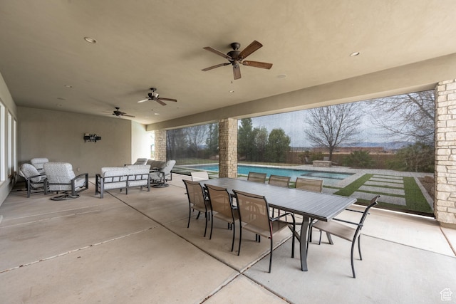 2950 S Old Farm Rd, Washington, UT 84780 - view of patio / terrace featuring outdoor dining space, outdoor lounge area, an outdoor pool, and ceiling fan