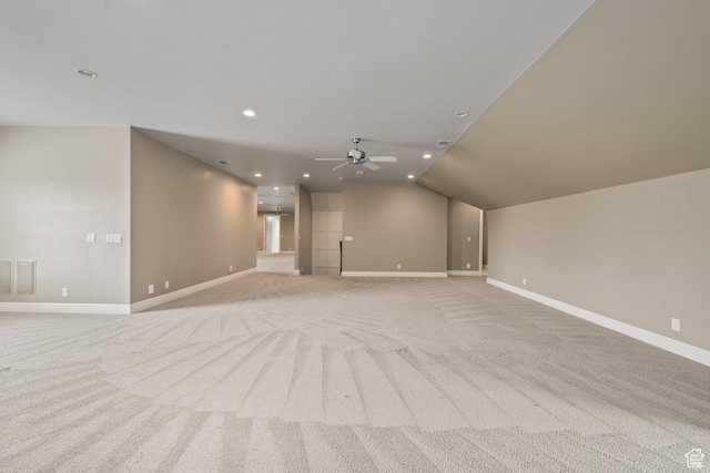 2950 S Old Farm Rd, Washington, UT 84780 - interior space featuring light carpet, baseboards, a ceiling fan, lofted ceiling, and recessed lighting