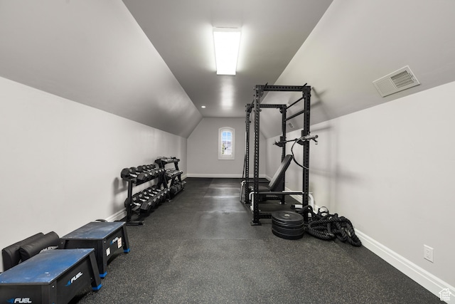 2950 S Old Farm Rd, Washington, UT 84780 - exercise room featuring vaulted ceiling, visible vents, and baseboards