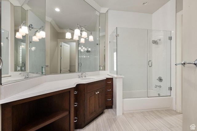 2950 S Old Farm Rd, Washington, UT 84780 - bathroom with combined bath / shower with glass door, crown molding, and vanity