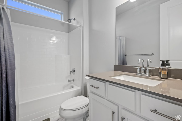 5715 Brambling Way E, Stansbury Park, UT 84074 - bathroom featuring toilet, vanity, and shower / bathtub combination with curtain