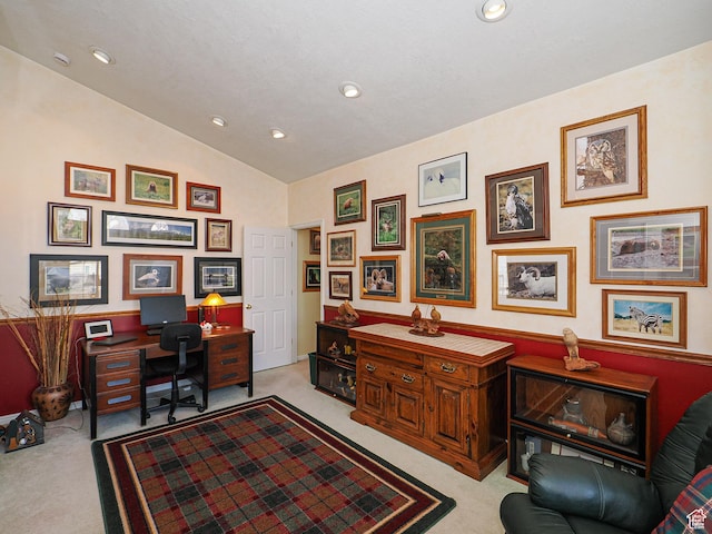 121 E Amber Rd, Saratoga Springs, UT 84045 - office space with light colored carpet, vaulted ceiling, and recessed lighting