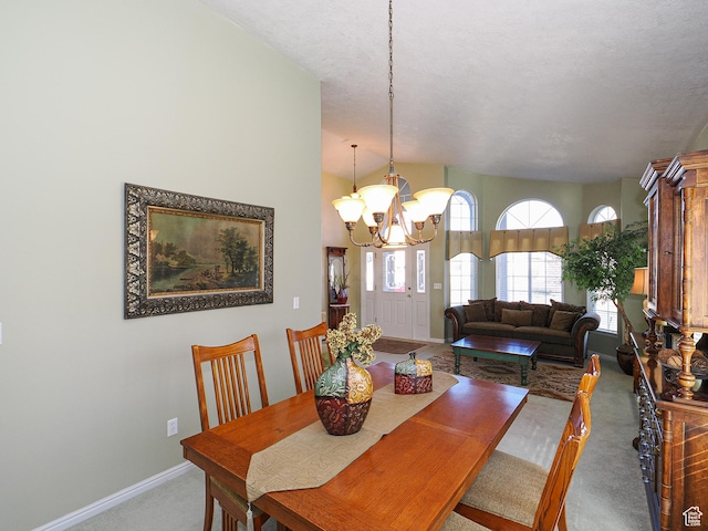 121 E Amber Rd, Saratoga Springs, UT 84045 - carpeted dining area with a chandelier, baseboards, and a textured ceiling