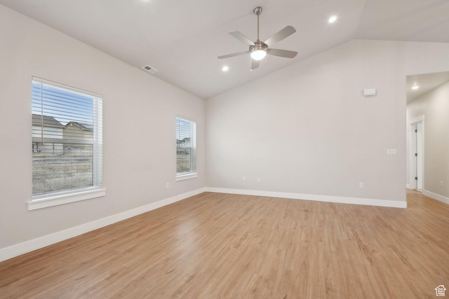 3361 W Sophie Ln, West Haven, UT 84401 - spare room with visible vents, light wood-style floors, ceiling fan, and vaulted ceiling