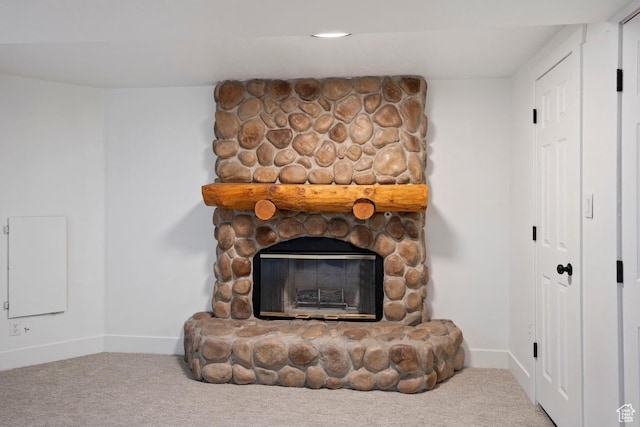 9971 S Dunsinane Dr W, South Jordan, UT 84009 - interior details featuring carpet floors, a fireplace, and baseboards