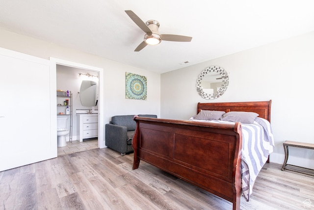 1027 S 920 W, Hurricane, UT 84737 - bedroom featuring ceiling fan, visible vents, wood finished floors, and ensuite bathroom
