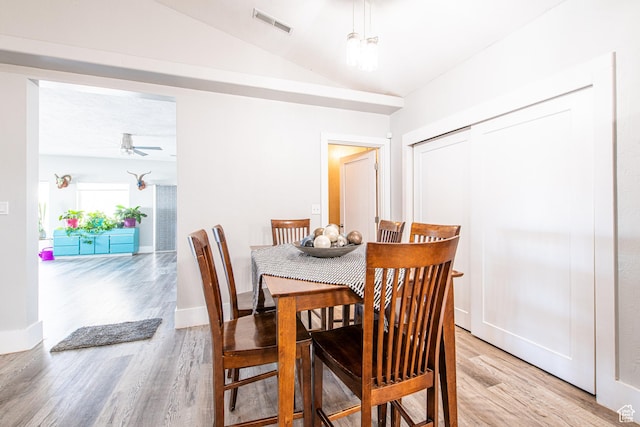 1027 S 920 W, Hurricane, UT 84737 - dining area featuring visible vents, light wood-style flooring, a ceiling fan, vaulted ceiling, and baseboards