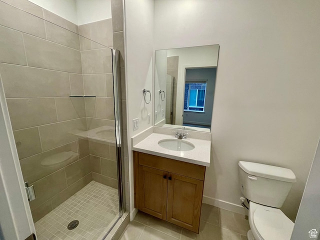 12941 S Corona Arch Ct Unit 571, Riverton, UT 84096 - bathroom with vanity, tile patterned flooring, a shower stall, and toilet
