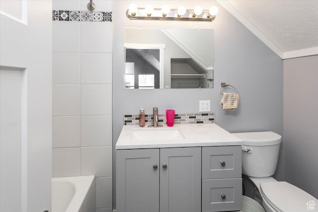 550 N 200 E, Wellsville, UT 84339 - bathroom featuring a tub, backsplash, toilet, and vanity