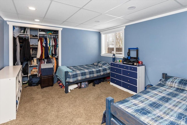 550 N 200 E, Wellsville, UT 84339 - bedroom with recessed lighting, a paneled ceiling, a closet, and carpet
