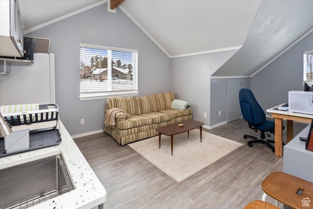 550 N 200 E, Wellsville, UT 84339 - office area featuring vaulted ceiling, wood finished floors, and baseboards