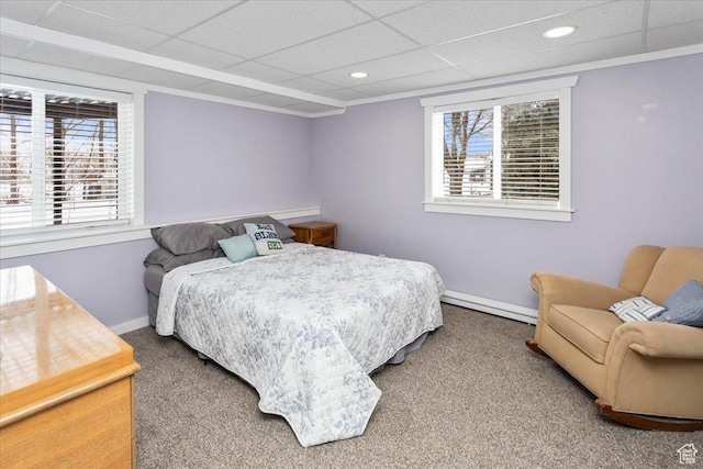 550 N 200 E, Wellsville, UT 84339 - carpeted bedroom featuring multiple windows, a paneled ceiling, baseboard heating, and baseboards