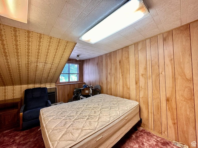 516 S Freedom Blvd, Provo, UT 84601 - carpeted bedroom with lofted ceiling and wooden walls