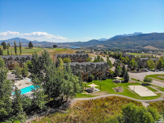 aerial view with a residential view and a mountain view