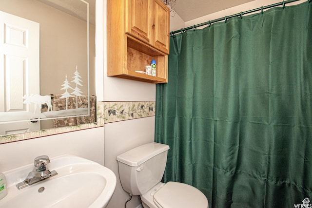 3612 N Huntsman Path Unit 603, Eden, UT 84310 - full bath with a wainscoted wall, a shower with shower curtain, a sink, and toilet
