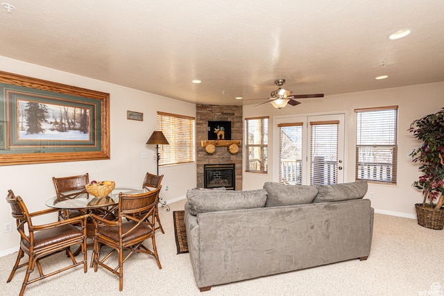 3612 N Huntsman Path Unit 603, Eden, UT 84310 - living room featuring light carpet, recessed lighting, a fireplace, and baseboards