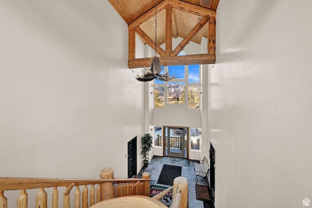 3612 N Huntsman Path Unit 603, Eden, UT 84310 - living room with high vaulted ceiling, wooden ceiling, and beamed ceiling