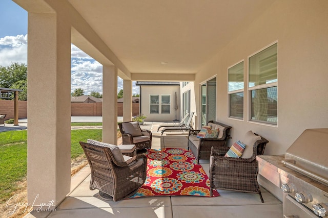 219 W Elinor Ln, Washington, UT 84780 - view of patio with fence, an outdoor hangout area, exterior kitchen, and area for grilling