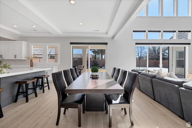 219 W Elinor Ln, Washington, UT 84780 - dining room with light wood-style flooring, beam ceiling, a wealth of natural light, and recessed lighting