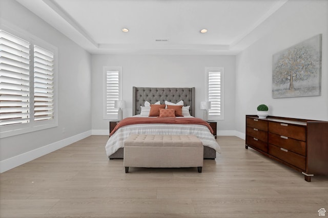 219 W Elinor Ln, Washington, UT 84780 - bedroom with a raised ceiling, light wood-style flooring, and baseboards