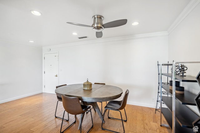 777 E S Temple S Unit 4A, Salt Lake City, UT 84102 - dining space featuring ornamental molding, a ceiling fan, light wood-style flooring, and recessed lighting