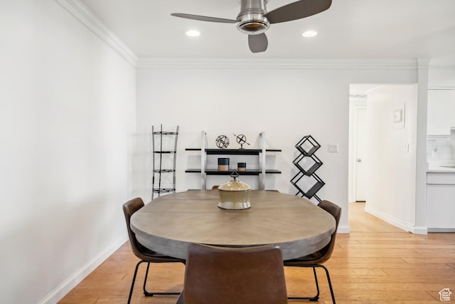 777 E S Temple S Unit 4A, Salt Lake City, UT 84102 - dining room featuring ceiling fan, crown molding, light wood-type flooring, and recessed lighting