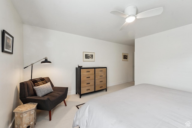 bedroom featuring carpet floors, ceiling fan, and baseboards