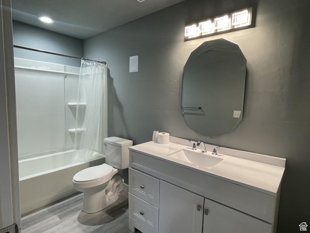 8416 N Sun Crest Dr, Eagle Mountain, UT 84005 - bathroom with shower / tub combo with curtain, vanity, toilet, and wood finished floors