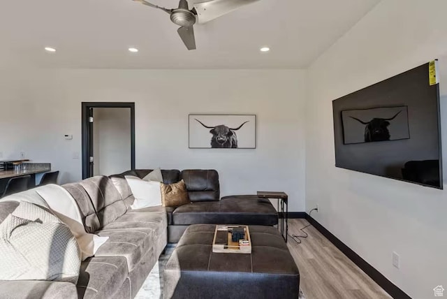 840 W Hilltop Ct, Francis, UT 84036 - living area with ceiling fan, recessed lighting, light wood-style flooring, and baseboards