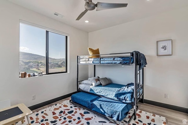 840 W Hilltop Ct, Francis, UT 84036 - bedroom featuring recessed lighting, visible vents, a ceiling fan, wood finished floors, and baseboards